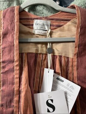 forte_forte Men's Striped Lightweight Jacket in Rust and Beige